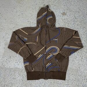 VTG Billabong Brown Hoodie Mens S Y2K AOP Zip Up Skate Grunge Streetwear Emo